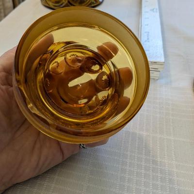 LE Smith Canister & Lid Pressed Amber Glass Moon & Stars