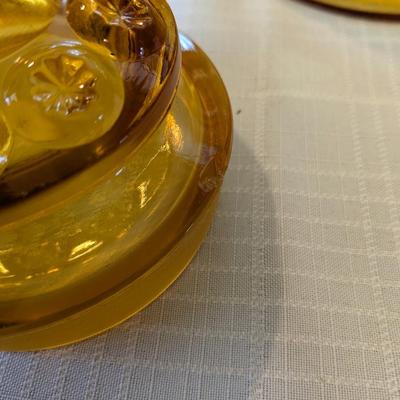 LE Smith Canister & Lid Pressed Amber Glass Moon & Stars