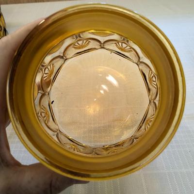 LE Smith Canister & Lid Pressed Amber Glass Moon & Stars