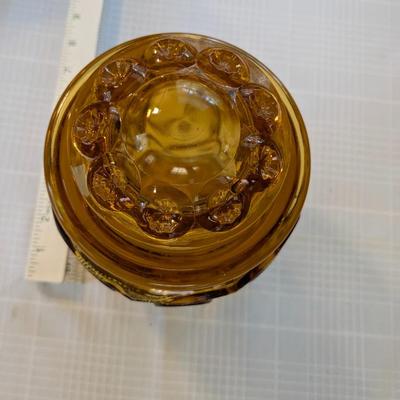 Large Vintage LE Smith Moon and Stars Amber Glass Canister Jar
