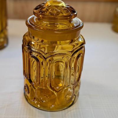 Large Vintage LE Smith Moon and Stars Amber Glass Canister Jar