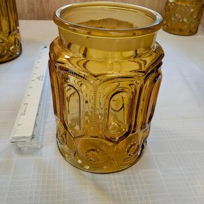 Large Vintage LE Smith Moon and Stars Amber Glass Canister Jar