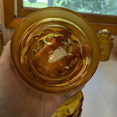 Large Vintage LE Smith Moon and Stars Amber Glass Canister Jar