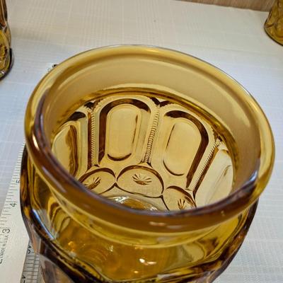 Large Vintage LE Smith Moon and Stars Amber Glass Canister Jar