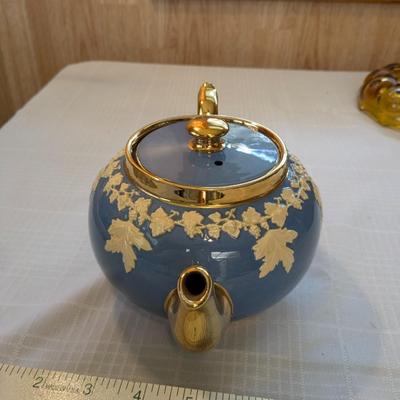 Vintage Gibsons Staffordshire England Blue Teapot With Grapes & Leaves