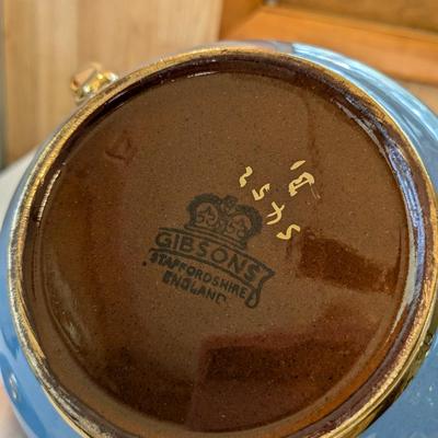 Vintage Gibsons Staffordshire England Blue Teapot With Grapes & Leaves