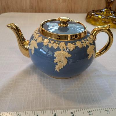 Vintage Gibsons Staffordshire England Blue Teapot With Grapes & Leaves