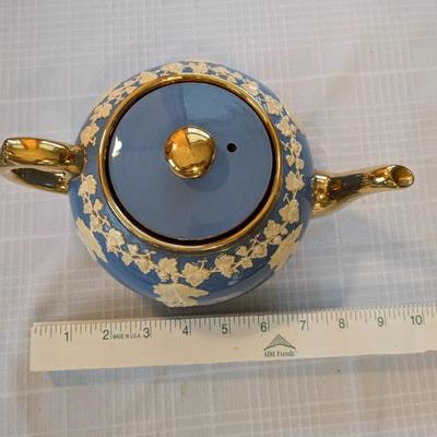 Vintage Gibsons Staffordshire England Blue Teapot With Grapes & Leaves