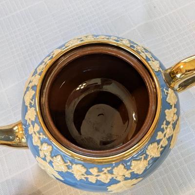 Vintage Gibsons Staffordshire England Blue Teapot With Grapes & Leaves