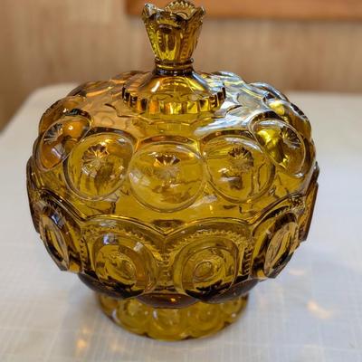 L. E. Smith Moon and Star Amber Lidded Vintage Candy Dish
