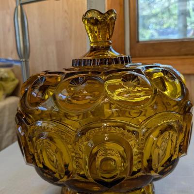 L. E. Smith Moon and Star Amber Lidded Vintage Candy Dish