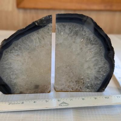 Gorgeous Agate Bookends Natural Set Of 2 Blue White Gray