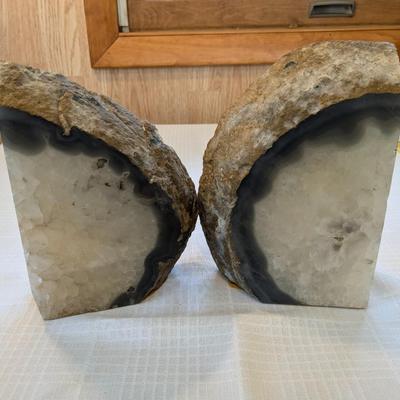Gorgeous Agate Bookends Natural Set Of 2 Blue White Gray