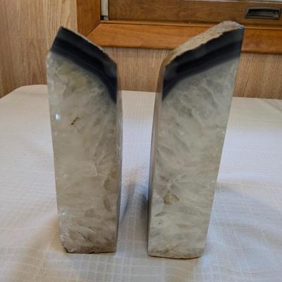 Gorgeous Agate Bookends Natural Set Of 2 Blue White Gray