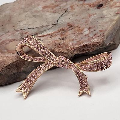 KJL Pink Crystal Bow Brooch