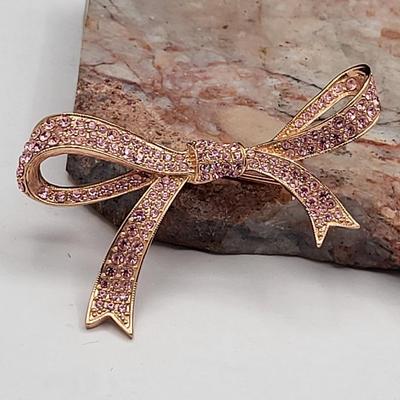 KJL Pink Crystal Bow Brooch