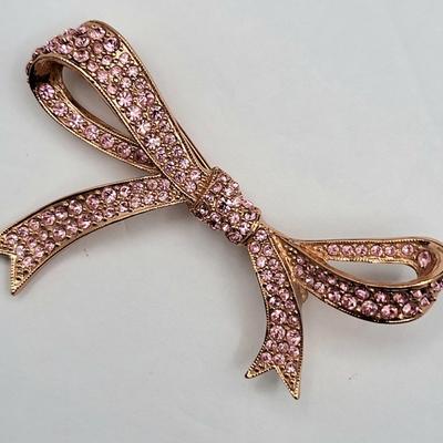 KJL Pink Crystal Bow Brooch