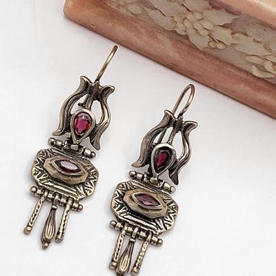 Vintage 925 Garnet Earrings, Gemstone Heart Ring 14gr