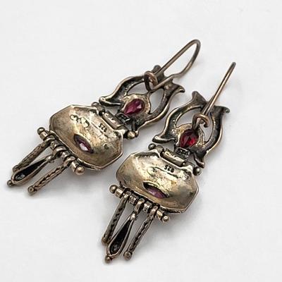 Vintage 925 Garnet Earrings, Gemstone Heart Ring 14gr