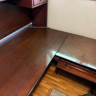 L SHAPED COMPUTER DESK WITH HUTCH PLUS CHAIR AND OFFICE SUPPLIES
