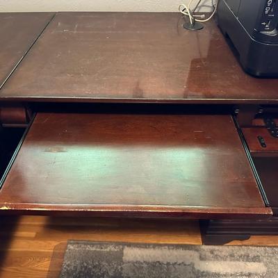 L SHAPED COMPUTER DESK WITH HUTCH PLUS CHAIR AND OFFICE SUPPLIES