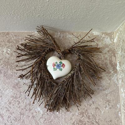 WALL CLOCK, HEART WREATHS AND WEAVED ART