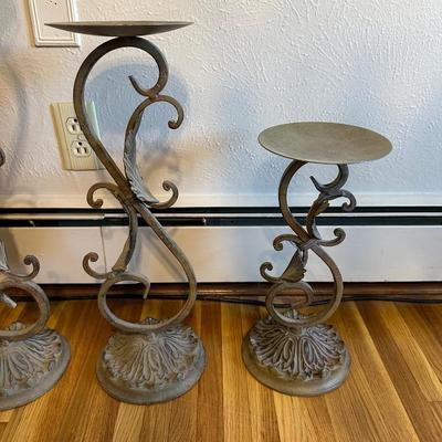 3 IRON FLOOR CANDLE HOLDERS