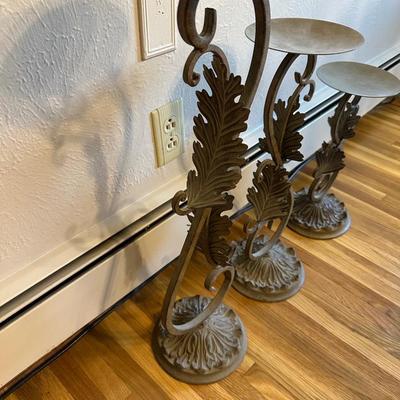 3 IRON FLOOR CANDLE HOLDERS