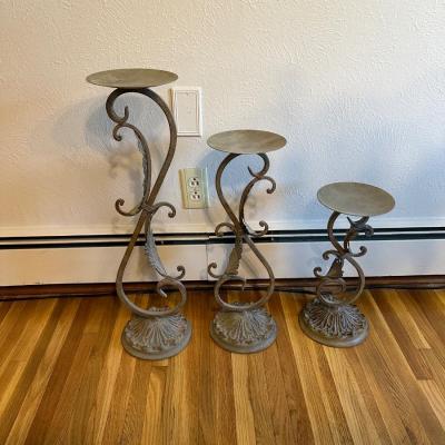 3 IRON FLOOR CANDLE HOLDERS