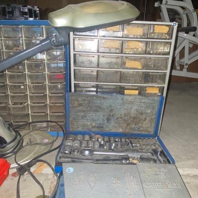 Nuts and washer storage, lamps