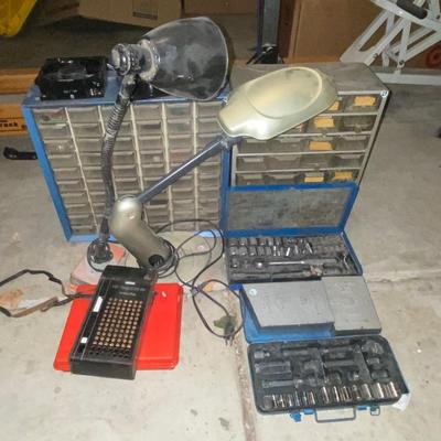 Nuts and washer storage, lamps