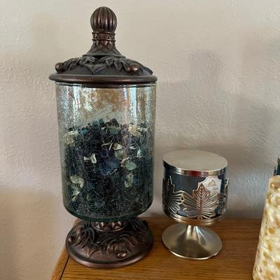 DECORATIVE GLASS CANISTERS ,CANDLE AND HOLDERS
