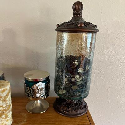 DECORATIVE GLASS CANISTERS ,CANDLE AND HOLDERS