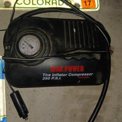 AUTO COMPRESSOR, PLATES AND SIGNS, AIR TIRE INFLATOR, SUNGLASSES AND MORE
