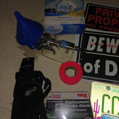 AUTO COMPRESSOR, PLATES AND SIGNS, AIR TIRE INFLATOR, SUNGLASSES AND MORE