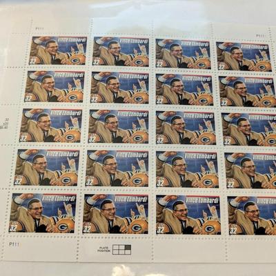 Set of 32 cent Stamp Sheets: Football Coaches & Vince Lombardi