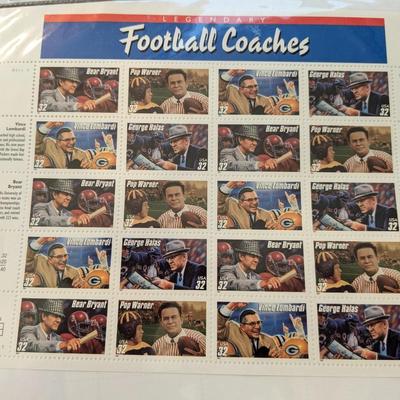 Set of 32 cent Stamp Sheets: Football Coaches & Vince Lombardi