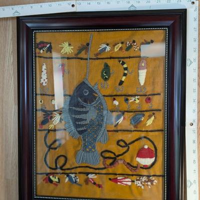Lovely Fiber Art Fish, Lures Framed Artwork