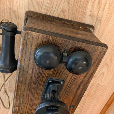 Antique KELLOGG Wood Switchboard and Supply Crank Wall Mount Telephone