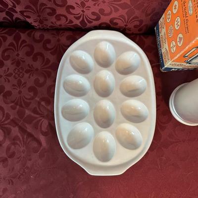 NEW CROCK POT COOKIE PRESS, DEVILED EGG DISH, COFFEE GRINDER AND MORE