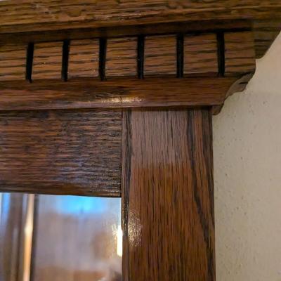 Antique Mission Style Oak Hall Mirror and Coat Hooks