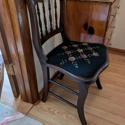 Antique Cherry Chair with Needlepoint Seat