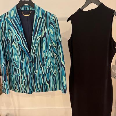 Trina Turk blazer & Buki little black dress