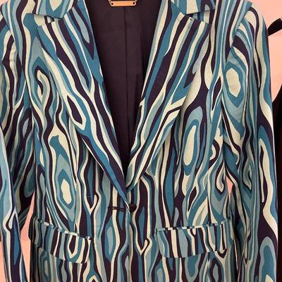 Trina Turk blazer & Buki little black dress