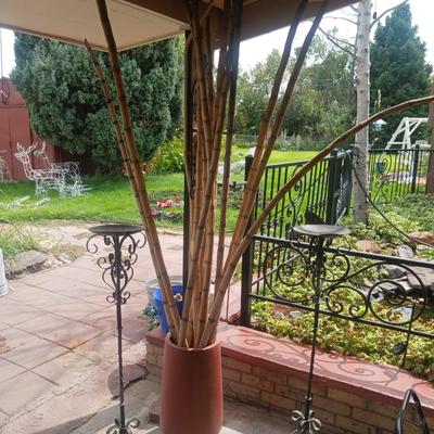 BAMBOO IN A CONCRETE PLANTER & 2 CANDLE HOLDERS