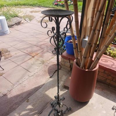 BAMBOO IN A CONCRETE PLANTER & 2 CANDLE HOLDERS