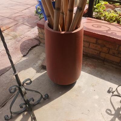 BAMBOO IN A CONCRETE PLANTER & 2 CANDLE HOLDERS
