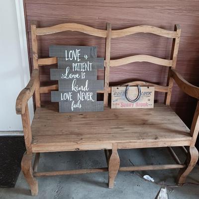 WOODEN BENCH WITH 2 WALL ARTS