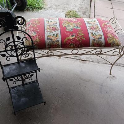 IRON BENCH WITH PADDED SEAT AND 2 TIER METAL WALL SHELF