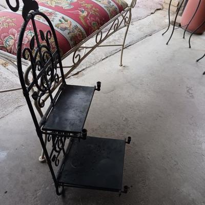 IRON BENCH WITH PADDED SEAT AND 2 TIER METAL WALL SHELF